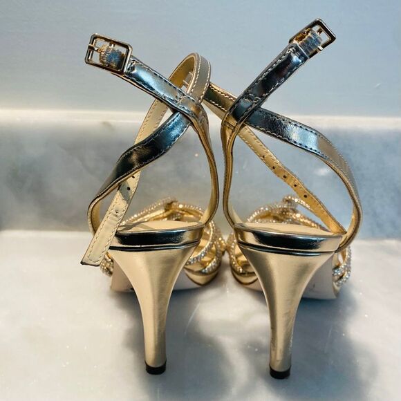 Jessica Simpson Embellished Strappy Open Toe Joziene Sandals Gold Size 6.5/37 - Picture 4 of 7